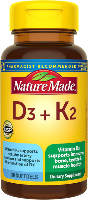 Nature Made Vitamin D3 + K2, 5000 IU Softgels - 30 ct