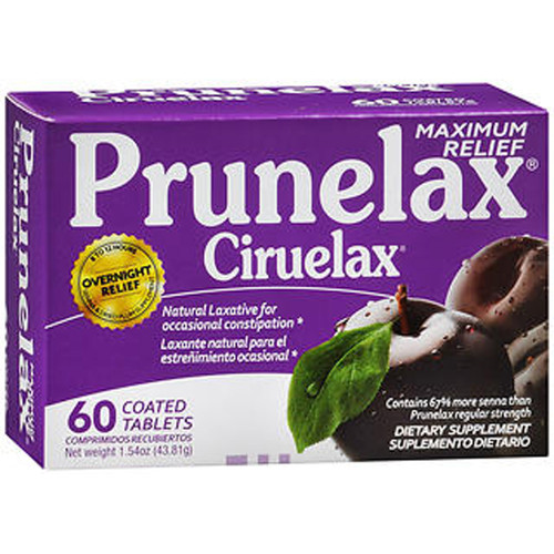 Prunelax Ciruelax Laxative Dietary Supplement Coated Tablets Maximum Relief - 60 ct