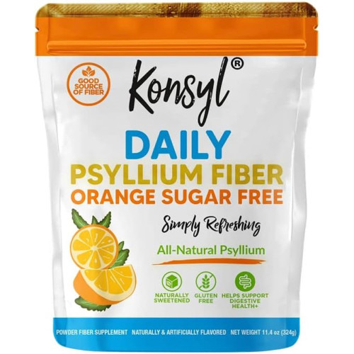 Konsyl Daily Psylium Fiber Powder, Orange Flavor - 11.4 oz
