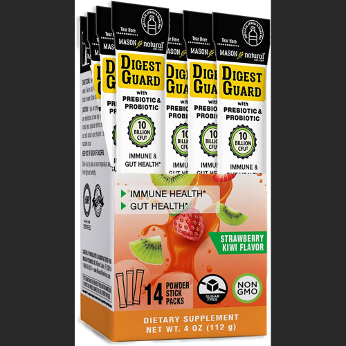 Mason Natural Digest Guard Prebiotic + Probiotic Drink Mix, Strawberry Kiwi - 14 ct