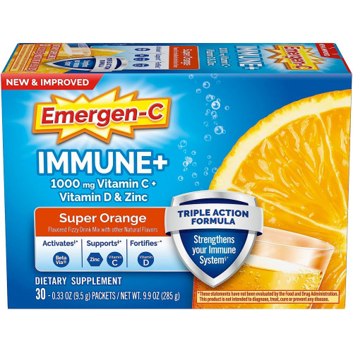 Emergen-C Immune+ Tripple Action Drink Mix, Super Orange - 30 ct