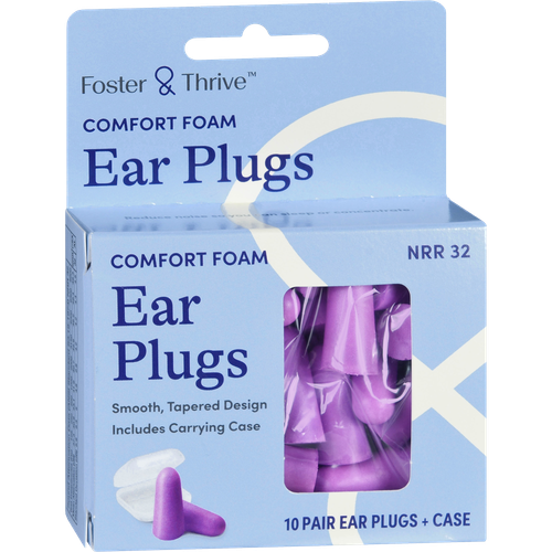 Foster & Thrive Comfort Foam Ear Plugs - 10 pr