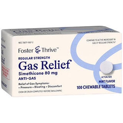 Foster & Thrive Regular Strength Gas Relief Simethicone 80 mg Chewable Tablets Mint - 100 count