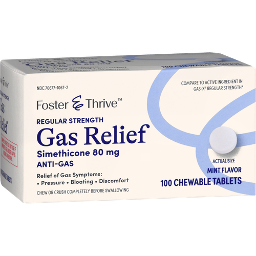 Foster & Thrive Regular Strength Gas Relief Simethicone 80 mg Chewable Tablets Mint - 100 count