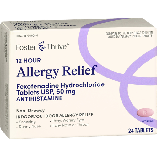 Foster & Thrive 12 Hour Allergy Relief Fexofenadine HCl 60 mg Tablets USP - 24 count