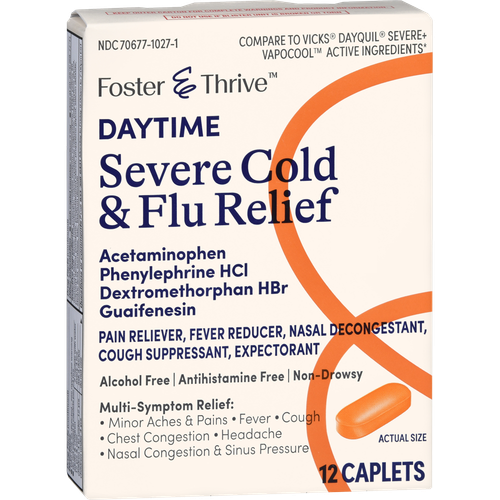 Foster & Thrive Daytime Severe Cold & Flu Relief Acetaminophen Phenylephrine HCl Dextromethorphan HBr Guaifenesin Caplet - 12 count