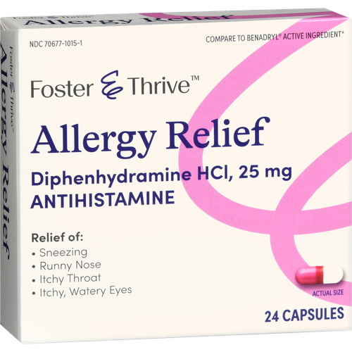 Foster & Thrive Allergy Relief Diphenhydramine HCl 25 mg Capsules - 24 count