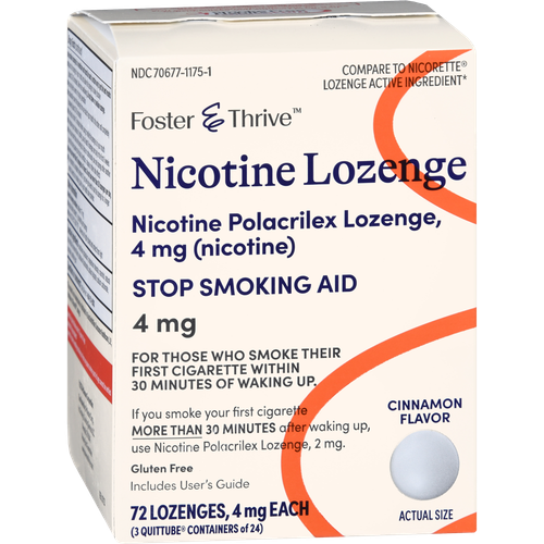 Foster & Thrive Nicotine Polacrilex Lozenges 4 mg (Nicotine) Cinnamon - 72 count