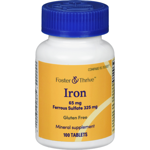 Foster & Thrive Iron 65 mg Ferrous Sulfate 325 mg Tablets - 100 count
