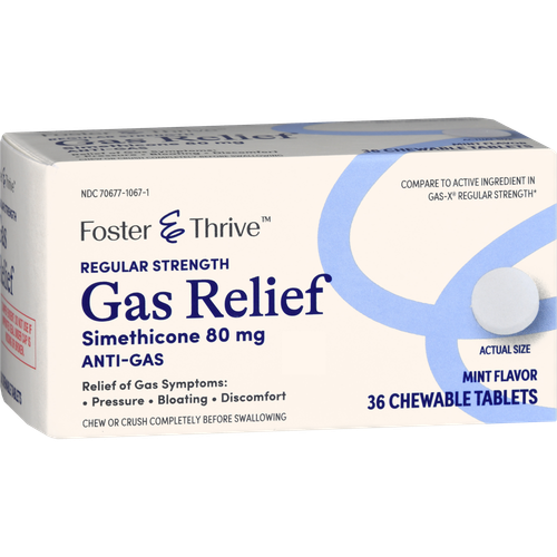 Foster & Thrive Regular Strength Gas Relief Simethicone 80 mg Chewable Tablets Mint - 36 count