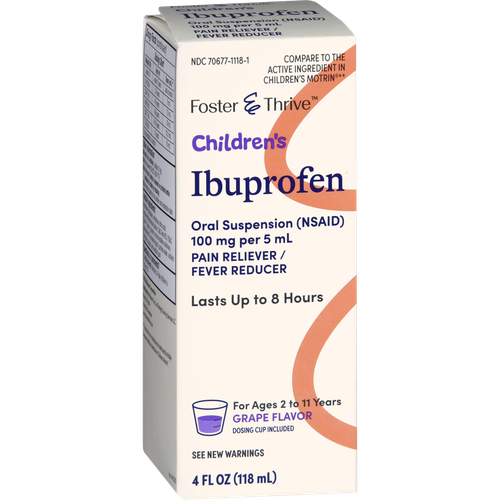 Foster & Thrive Children's Ibuprofen 100 mg pr 5 mL Oral Suspension (NSAID) Grape- 4 oz