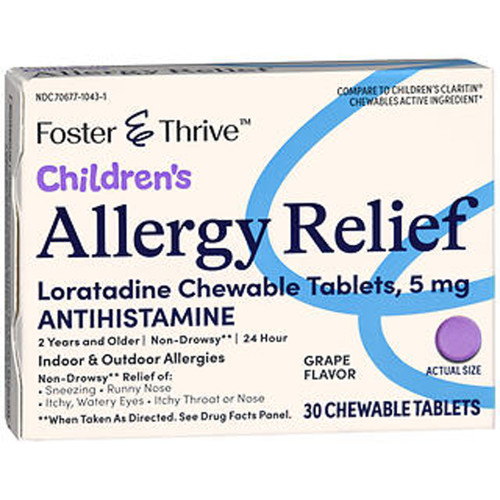 Foster & Thrive Children's Allergy Relief Loratadine Chewable Tablets, 5 mg Grape - 30 count