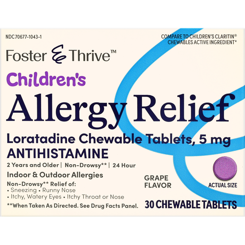 Foster & Thrive Children's Allergy Relief Loratadine Chewable Tablets, 5 mg Grape - 30 count