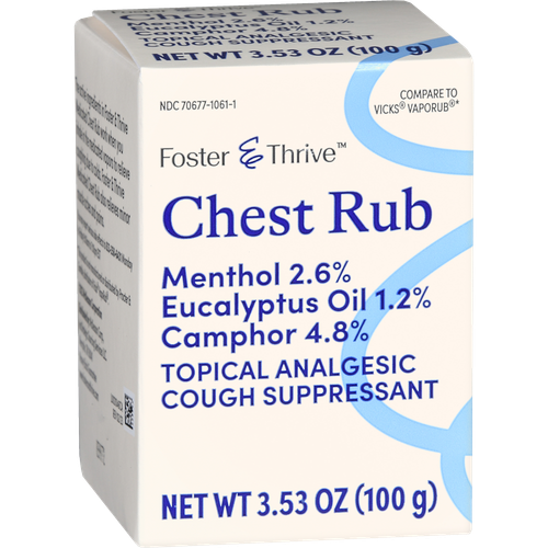 Foster & Thrive Chest Rub Menthol 2.6% Eucalyptus Oil 1.2% Camphor 4.8% - 3.5 oz
