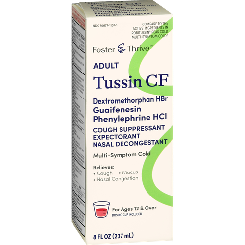 Foster & Thrive Adult Tussin CF Dextromethorphan HBr Guaifenesin Phenylephrine HCl Liquid - 8 oz