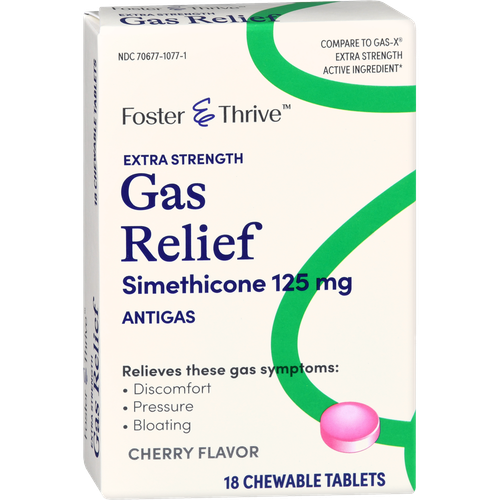 Foster & Thrive Extra Strength Gas Relief Simethicone 125 mg Chewable Tablets Cherry - 18 count