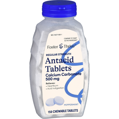 Foster & Thrive Regular Strength Antacid Calcium Carbonate 500 mg Chewable Tablets Peppermint - 150 count