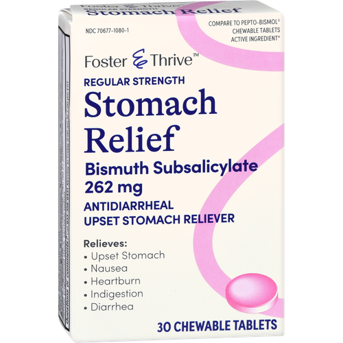 Foster & Thrive Regular Strength Stomach Relief Bismuth Salicylate 262 mg Chewable Tablets - 30 count