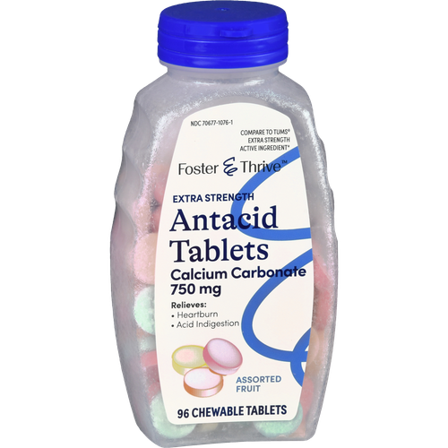 Foster & Thrive Extra Strength Antacid Calcium Carbonate 750 mg Chewable Tablets Assorted Fruit - 96 count