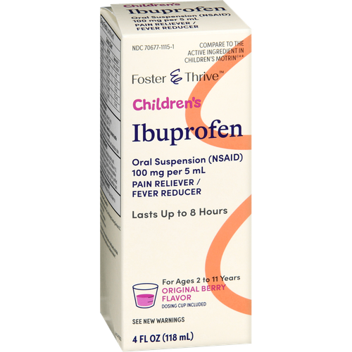 Foster & Thrive Children's Ibuprofen 100 mg pr 5 mL Oral Suspension (NSAID) Original Berry - 4 oz