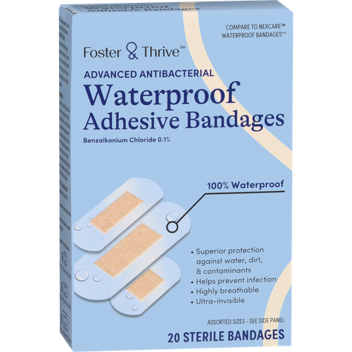 Foster & Thrive Advanced Antibacterial Waterproof Adhesive Bandages Benzalkonium Chloride 0.1% - 20 count