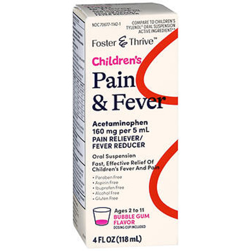Foster & Thrive Children's Pain & Fever Acetaminophen 160 mg per 5 mL Oral Suspension Bubble Gum - 4 oz.