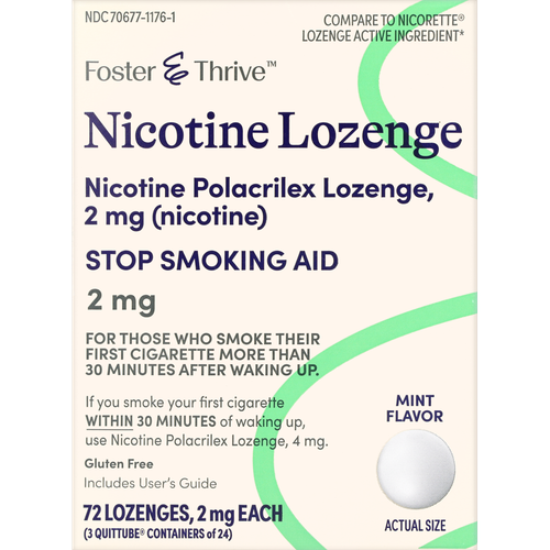 Foster & Thrive Nicotine Polacrilex Lozenges 2 mg (Nicotine) Mint - 72 count