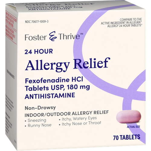 Foster & Thrive 24 Hour Allergy Relief Fexofenadine HCl USP 180 mg Tablets - 70 count