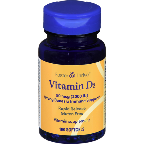 Foster & Thrive Vitamin D3 50 mcg (2000 IU) Rapid Release Softgels - 100 count