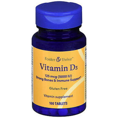 Foster & Thrive Vitamin D3 125 mcg (5000 IU) Tablets - 100 count