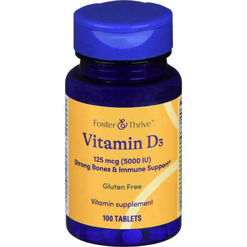 Foster & Thrive Vitamin D3 125 mcg (5000 IU) Tablets - 100 count
