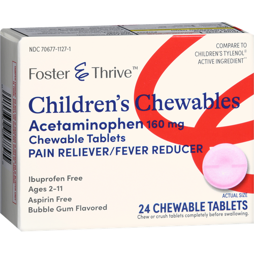 Foster & Thrive Children's Chewables Acetaminophen 160 mg Tablets Bubble Gum - 24 count