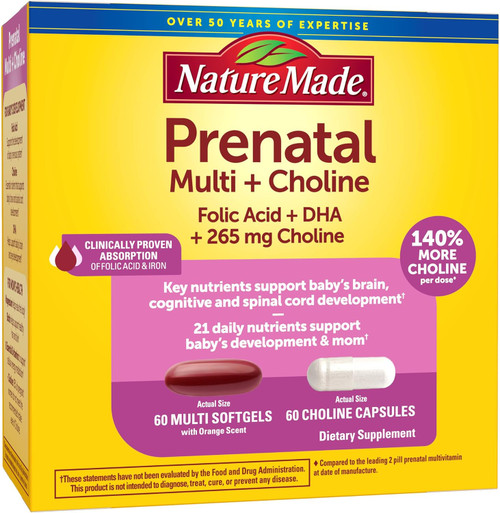 Nature Made Prenatal Multi + Choline Softgels + Capsules - 120 ct