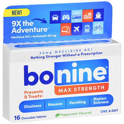 Bonine Motion Sickness Chewable Tablets Max Strength Peppermint - 16 ct