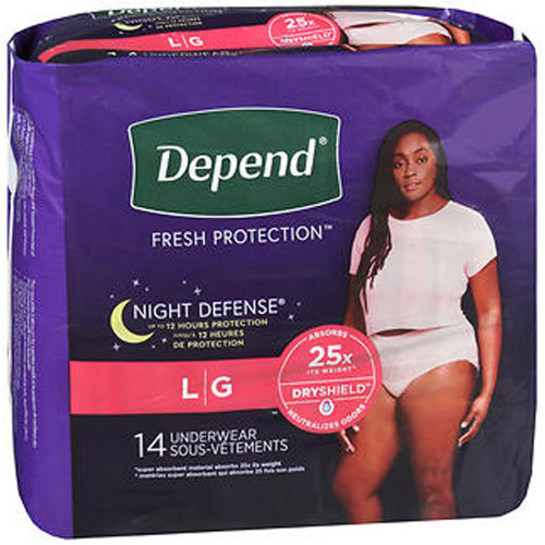 Depend Fresh Protection Night Defense Underwear For Women L - 56ct