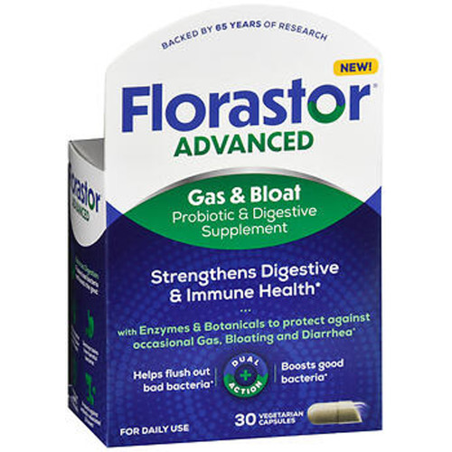Florastor Advanced Gas & Bloat Probiotic & Digestive Vegetarian Capsules - 30 ct