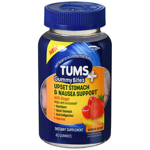 Tums + Gummy Bites Upset Stomach And Nausea Support Ginger Berry - 45 ct