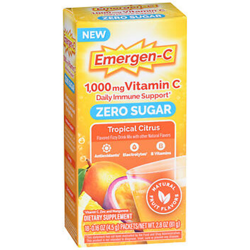 Emergen-C Daily Immune Support 1,000 mg Vitamin C Fizzy Drink Mix Packets Zero Sugar Tropical Citrus - 18 ct