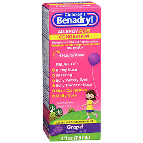 Benadryl Children's Allergy Plus Congestion Liquid Grape - 4 oz