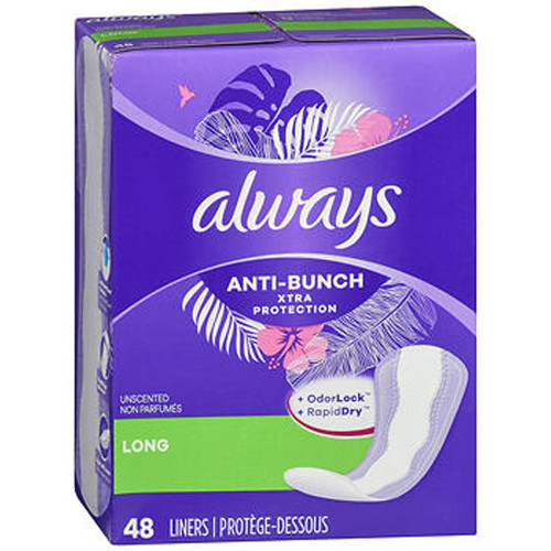 Always Xtra Protection Anti-Bunch Liners Long Unscented - 144 ct