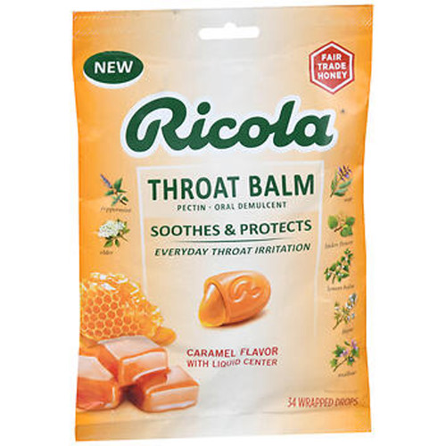 Ricola Throat Balm Drops Caramel - 34 ct