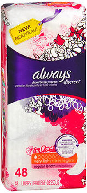 Always Discreet, Bladder Protection Very Light Liners, Regular Length - 48 pk – for Advanced Skin Protection