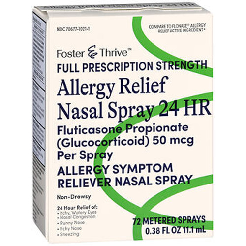 Foster & Thrive Allergy Relief Nasal Spray Fluticasone Propionate (Glucocorticoid) 50 mcg 24 HR - .38 oz Foster & Thrive Allergy Relief Nasal Spray Fluticasone Propionate (Glucocorticoid) 50 mcg 24 HR - .38 oz