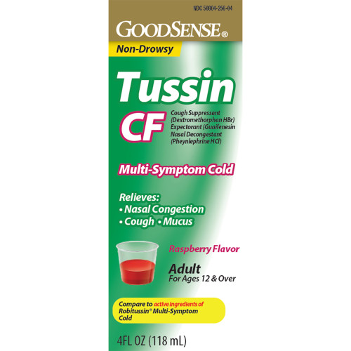 Good Sense Tussin CF Multi Symptom Cold Liquid, Raspberry - 4 oz