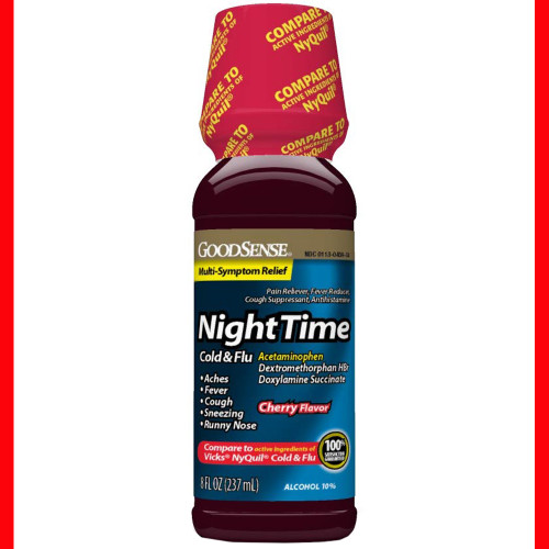 Good Sense Night Time Cold & Flu Liquid, Cherry - 8 oz
