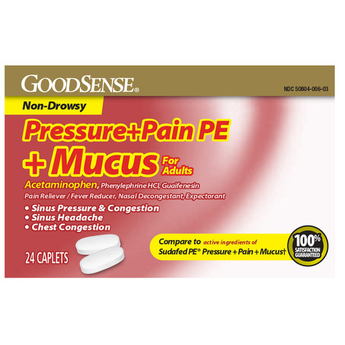 Good Sense Nasal Decongestant + Pain PE + Mucus Caplets - 24 ct