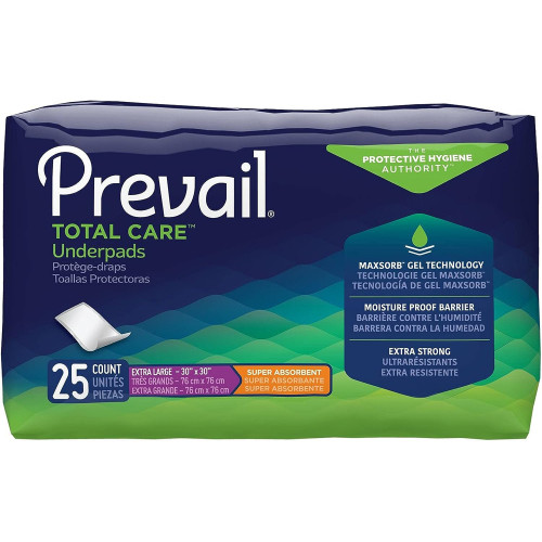 Prevail Total Care Heavy Absobency Underpad, 30" x 36" - 4packs of 25 – for Advanced Skin Protection