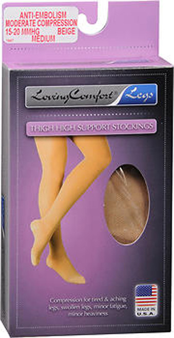 Loving Thigh High Support Sleeve for Pain Relief Stockings Moderate Medium Beige - 1 pack – for Advanced Skin Protection