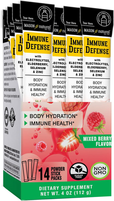 Mason Natural Immune Defense Powder Sticks Mixed Berry - 14 ct
