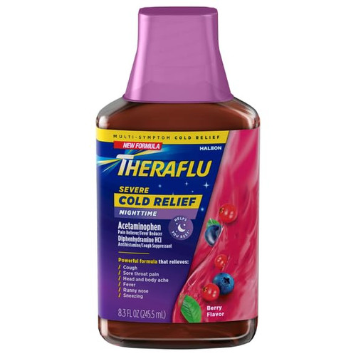 Theraflu ExpressMax Severe Cold And Cough Liquid Nighttime Berry - 8.3 oz